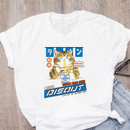 Women T-shirt Cute Cat Funny Cartoon T-shirt Harajuku Graphic Ulzzang T-shirt 90s Print T-shirt Fashion Aesthetic Top Tee Female