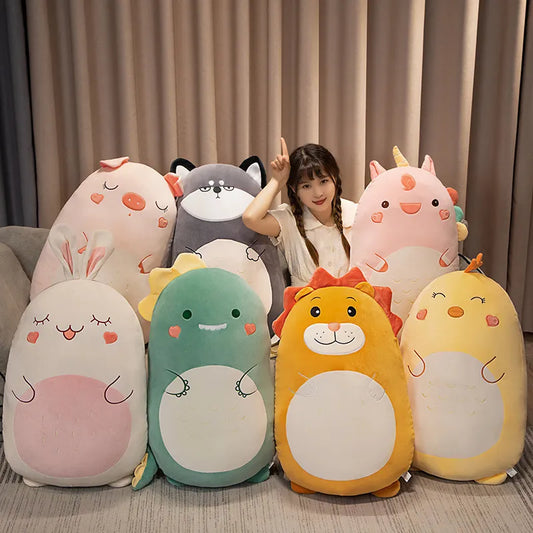 45~80cm Stuffed Cartoon Standing Animal Doll Huggable Dino Bunny Unicorn Soft Plush Toy With Zipper Lovely Buddy Xmas Gift
