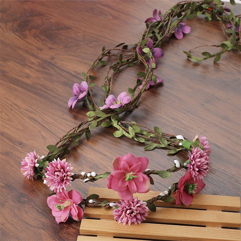 Bohemian Rattan Flower Vines Crown Headband for Bride Wedding Hair Accessories Girls Floral Wreath Head Band Hairstyles Headdres