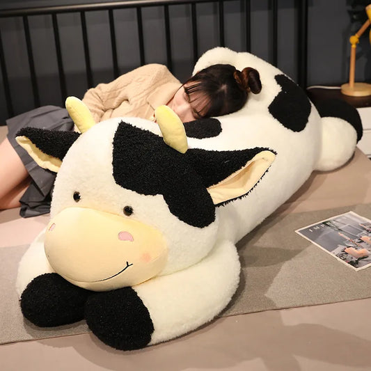 110cm Lovely Milk Cow Plush Toys Cartoon Stuffed Animal Cattle Dolls Sleeping Pillow For Baby Girls Birthday Gifts