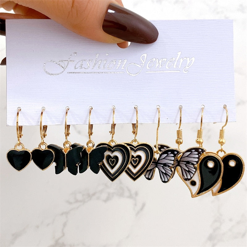 Pink Cartoon Duck Earrings Set Cute Animal Butterfly Heart Dangle Earrings For Women Girls Geometric Earring Trendy Jewelry Gift