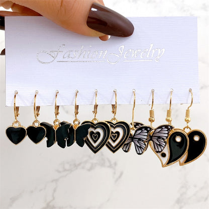 Pink Cartoon Duck Earrings Set Cute Animal Butterfly Heart Dangle Earrings For Women Girls Geometric Earring Trendy Jewelry Gift