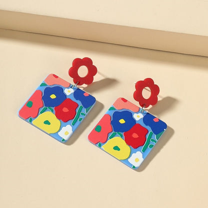 New Pattern Earring New Retro FlowerContrast Color Square Earrings Acrylic Simple Candy Color Earrings Pendientes Piercing