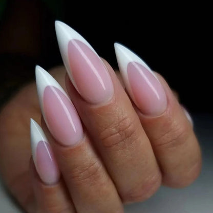 24Pcs Almond Fake Nail Gradient Simple French False Nails Daisy Flower Design Manicure Nails Detachable Full Cover Press On Nail