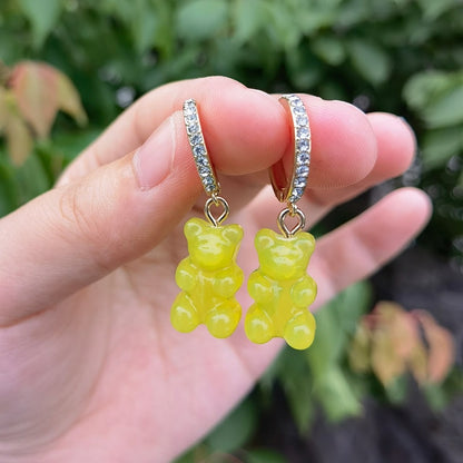 Cute Acrylic Candy Gummy Bear Dangle Earrings for Women Rainbow Bear CZ Hoop Earrings Korean Fashion Sweet Girl Jewelry