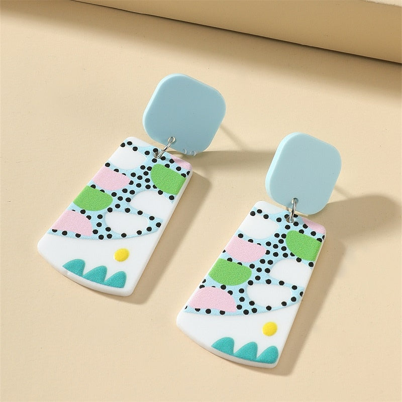 New Pattern Earring New Retro FlowerContrast Color Square Earrings Acrylic Simple Candy Color Earrings Pendientes Piercing