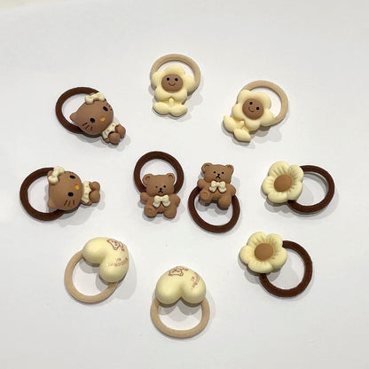 10pcs/Set Cute Bear Rabbit Finger Hair Ties Baby Toddler Elastic Mini Cartoon Animal Flower Ponytail Holder Hair Ropes For Girls
