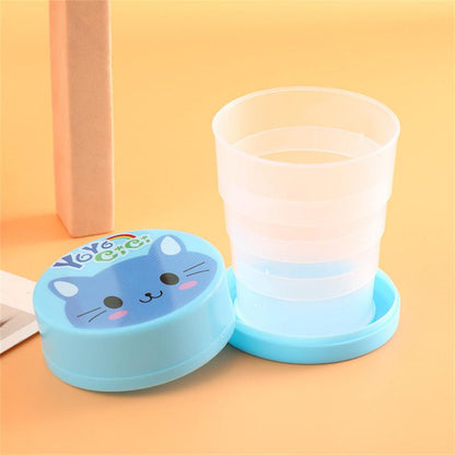 100ML Folding Cup With Lid Portable Reusable Plastic Water Cup Cartoon Collapsible Mouthwash Cup Travel Outdoor Drinking Cup