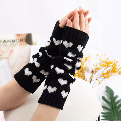 Women Fingerless Gloves JK Arm Warmers Cute Long Glove Winter Gothic Lolita Arm Sleeve Girls Y2k Love Heart Black Classic Mitten