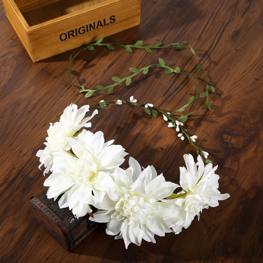 Bohemian Rattan Flower Vines Crown Headband for Bride Wedding Hair Accessories Girls Floral Wreath Head Band Hairstyles Headdres