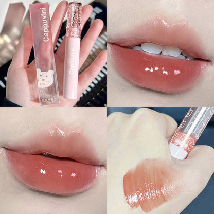 Little Bear Crystal Frozen Strawberry Glossy Lip Glaze Mirror Whitening Nude Doodle Lip Korean Makeup y2k Cosmetics Lipsticks