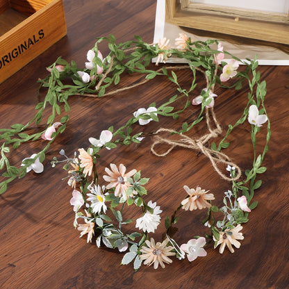 Bohemian Rattan Flower Vines Crown Headband for Bride Wedding Hair Accessories Girls Floral Wreath Head Band Hairstyles Headdres