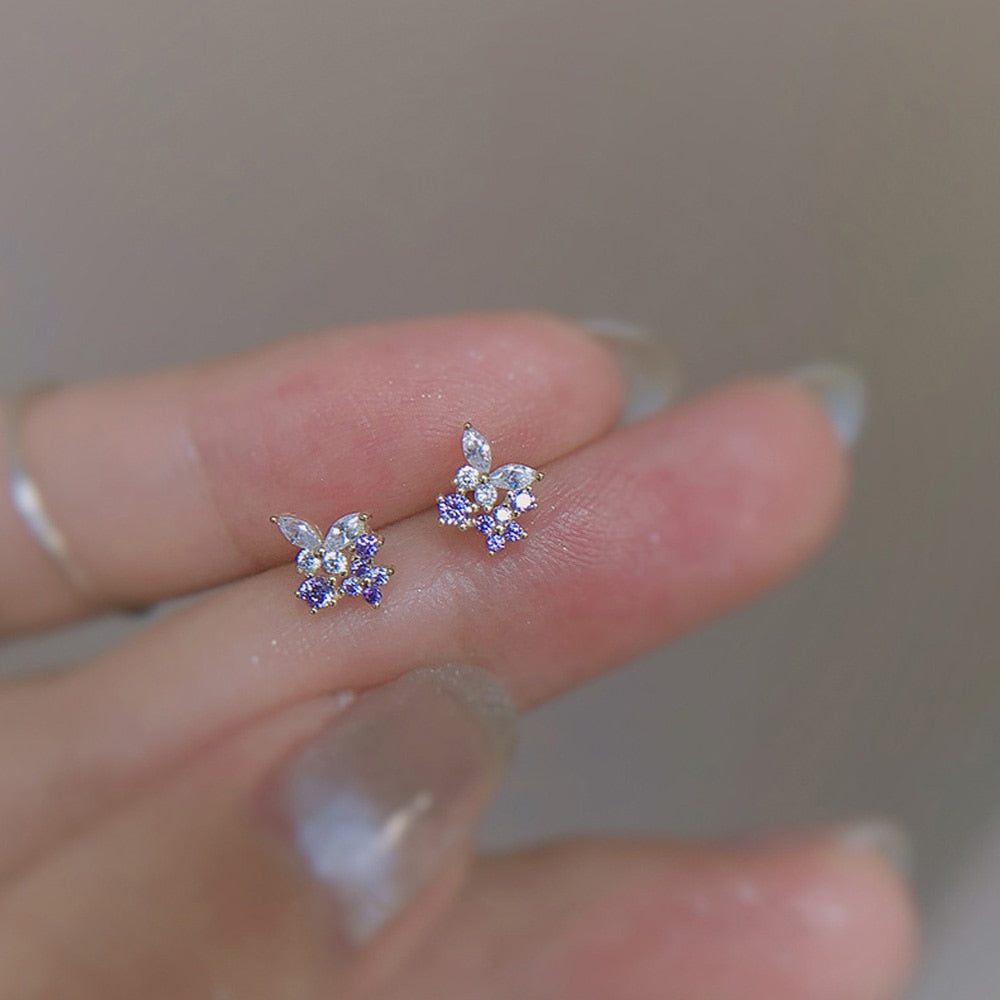 Fashion Astronaut Star Moon Stud Earrings Women Silver Color Zircon Asymmetric Lovely Mini Ear Pierced Studs Party Jewelry Gifts