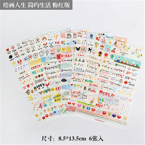 6pcs/lot  Waterproof Cartoon Cute Transparent Diy Decoration Stickers Korea Hand Account Stickers Kawaii Plastic Cup Stickers