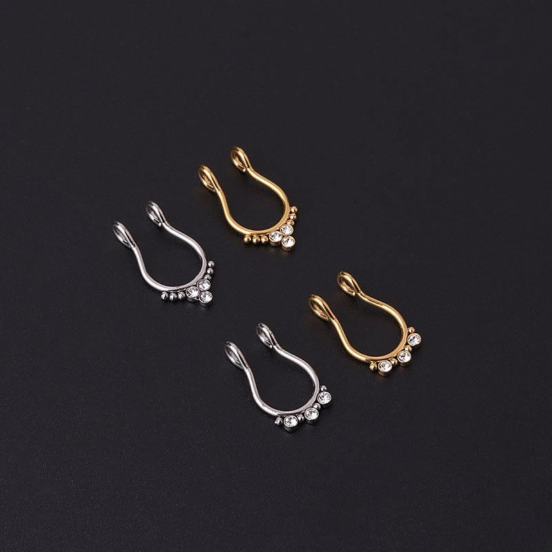 1pc Surgical Steel C Clip on Nose Fake Piercing Septum Rings Hoop CZ Non-Pierced Fake Nose Ring for Women Men Body Jewelry