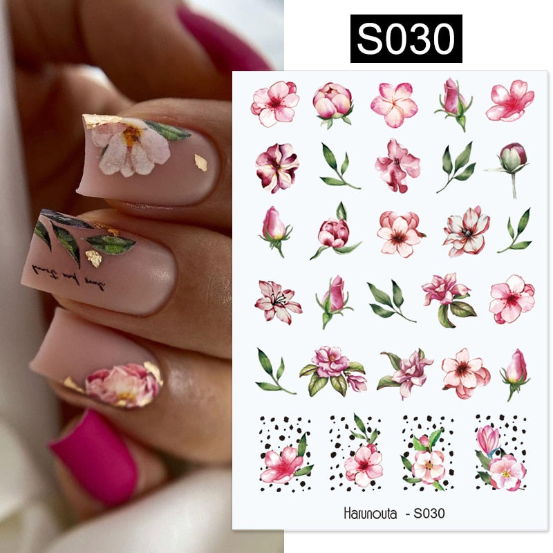 Harunouta Simple Flowers 3D Nail Stickers Gold Heart French Tip Lines Leopard Print Design Adhesive Sliders Manicure Nail Decals