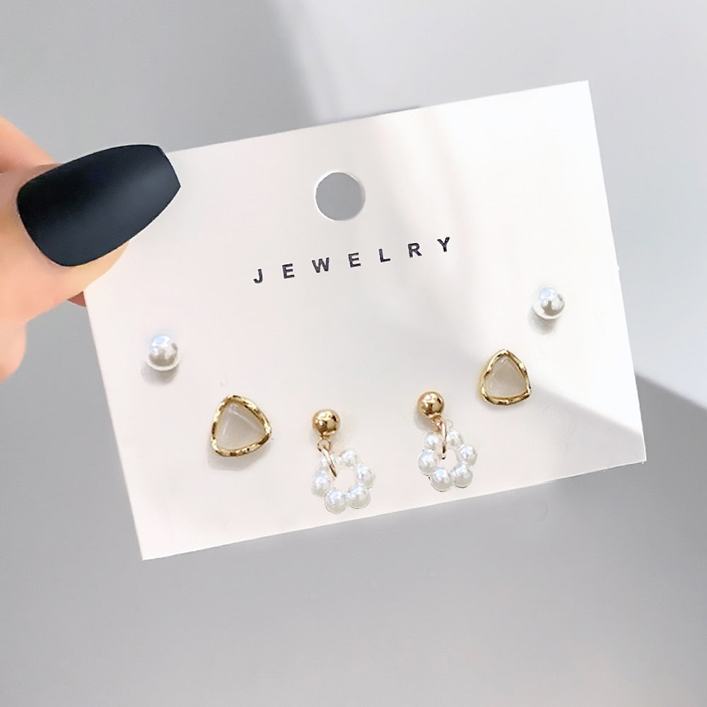 FNIO Korean Fashion Metal Love Heart Circle Drop Small Earrings for Women Trend Pendant Piercing Earrings Set Jewelry