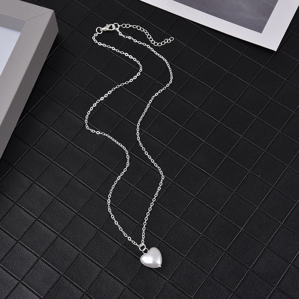 New Fashion Kpop Pearl Choker Necklace Cute Double Layer Chain Pendant For Women Jewelry Girl Gift