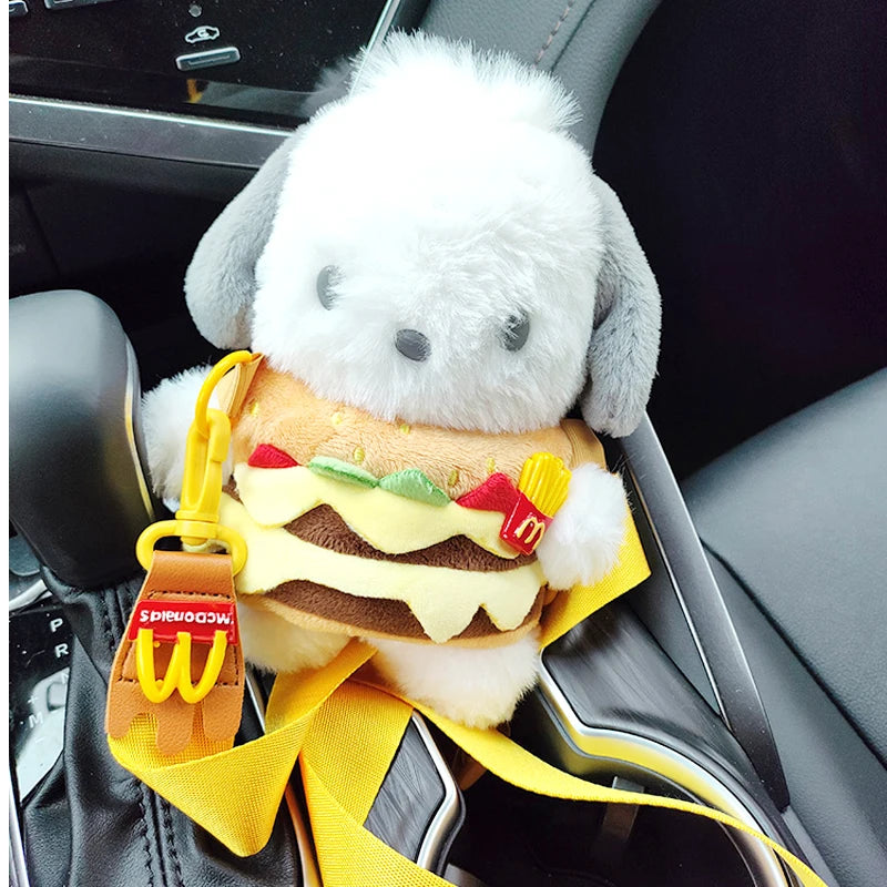 Kawaii Sanrio Pochacco Hamburger Messenger Bag Cute Anime Soft School Backpack Pendant Plush Doll Toy Girl Birthday Gift