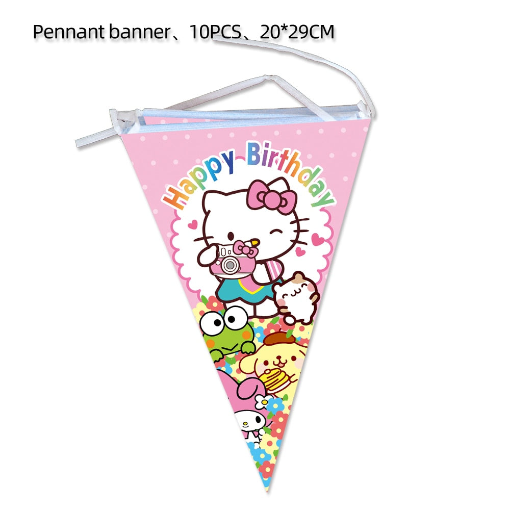 Hello Kitty Theme Baby Shower Girls Party Supplies Paper Cup Plate Tablecloth Kids Birthday Party Banner Wedding Decor Balloons