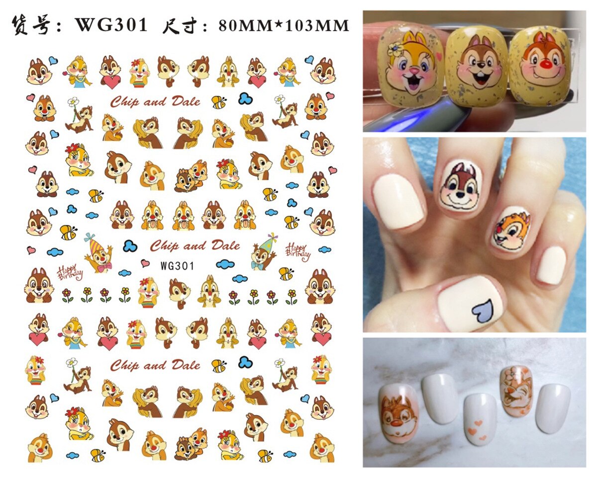 Cute Anime Character Series Nail Stickers Nail Art Supplies Disney Mickey Stitch Donald Duck 3D Stickers Nail Art Decorations