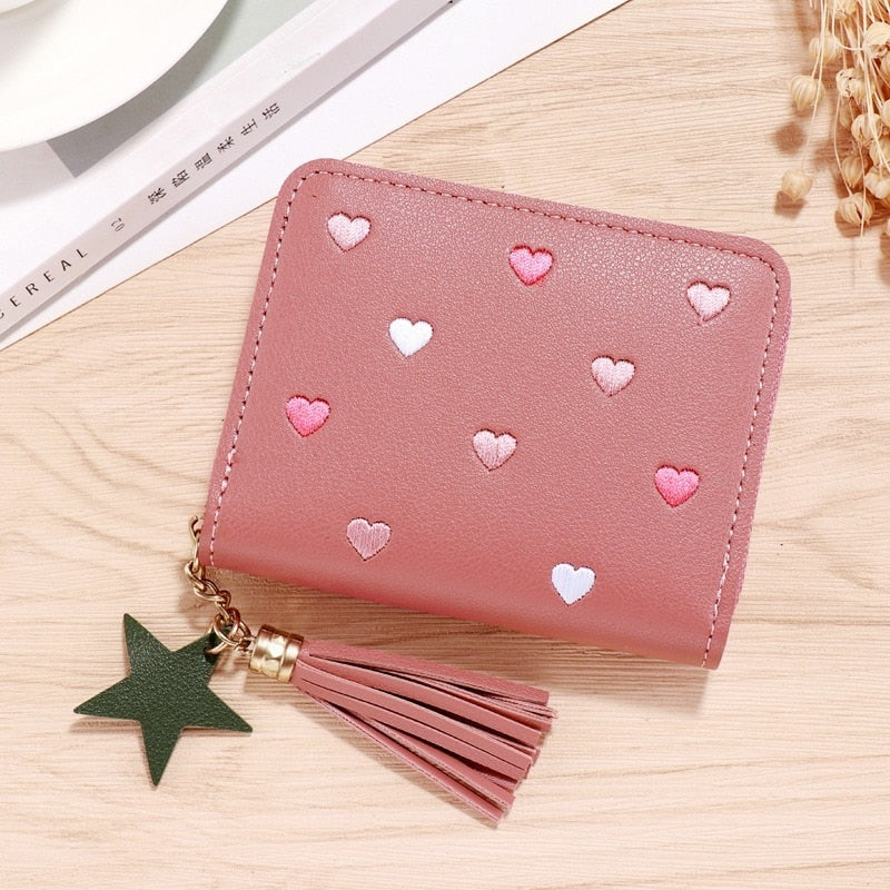 1PC Women Small Wallet Ladies Mini Tassel Wallet Cute Girl Short Zipper Lovely Pu Leather Coin Purse Female Hand Wallet Purse