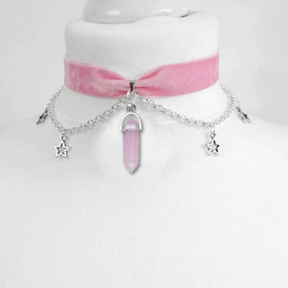 Velvet moon  stars choker Moon And Stars Chain Choker Kawaii Pastel Pink Velvet Chain fashion delicacy women