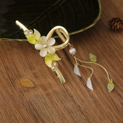 New Classical Orchid Pearl Tassel Grab Clip Ladies Ponytail Clip Flower Shark Clip Girl Elegant Headwear Accessories