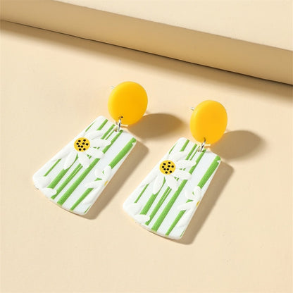 New Pattern Earring New Retro FlowerContrast Color Square Earrings Acrylic Simple Candy Color Earrings Pendientes Piercing