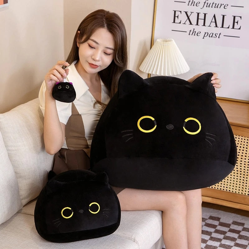 Black Cat Plush Pillow Cuddly Little Kitten Stuffed Animal Plushies Throw Fat Fluffy Kitty Kawaii Cute Squishy Peluche Pelucia Toy Kids Birthday Gift