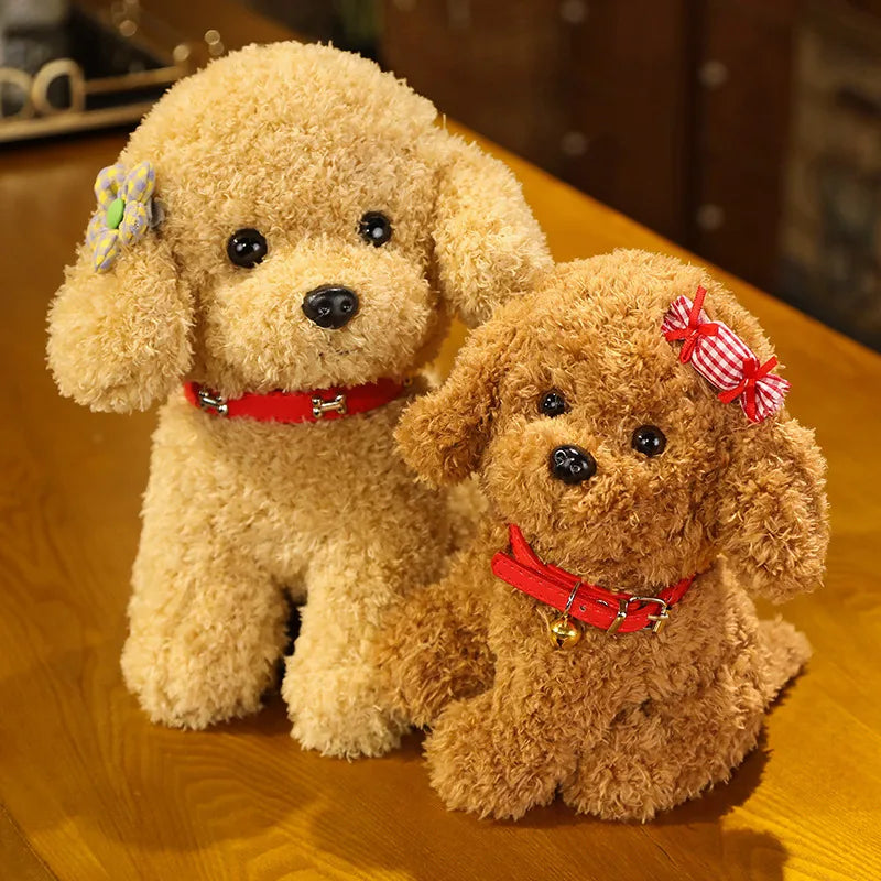 Teddy Dog Stuffed Animals 28cm Fluffy Golden Doodle Puppy Plush Toys Maltipoo Plushies Fuzzy Curly Hair Collar Soft Doll Kids Birthday Gift