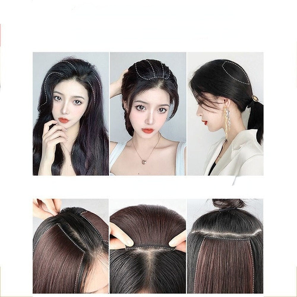 Women Fluffy Invisible Seamless Hair Pads Clip In Hair Piece Synthetic Pad Hair Extension Lining of Natural Hair Top Side Cover