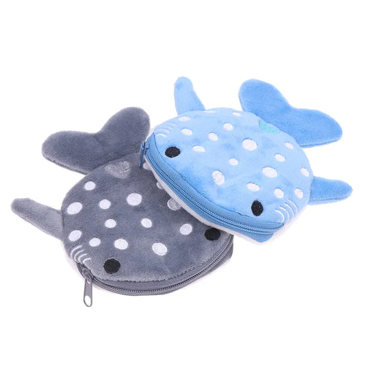 HOT! Cute Cartoon Plush Shark Coin Purse Plush Animal Wallet For Women Kids Zipper Coin Bag