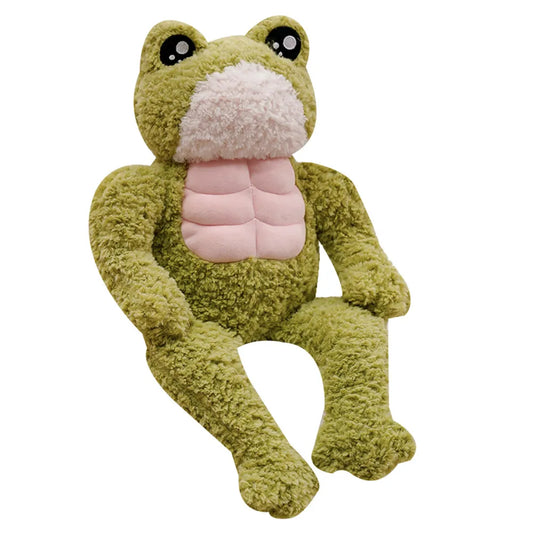 Buff Frog Plush Toy 35cm Strong Froggy Stuffed Animal Plushies Kawaii Cute Big Muscles Soft Doll Birthday Christmas Gift for Child Kids