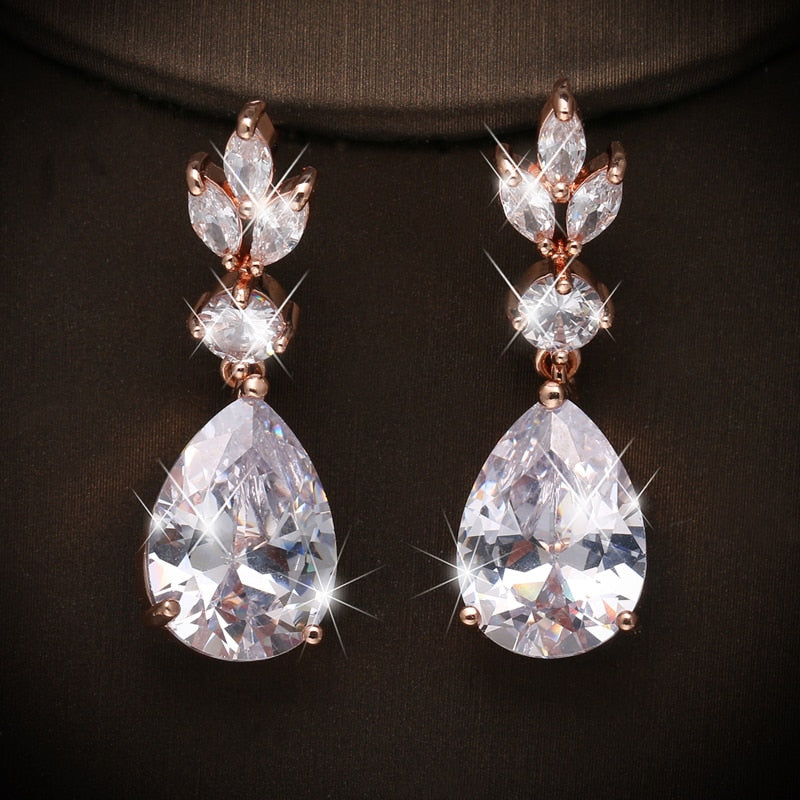 Luxury Zircon Wedding Long Dangle Earrings with Round Water Drop Elegant CZ Earrings for Women Bridal Wedding Jewelry Dress