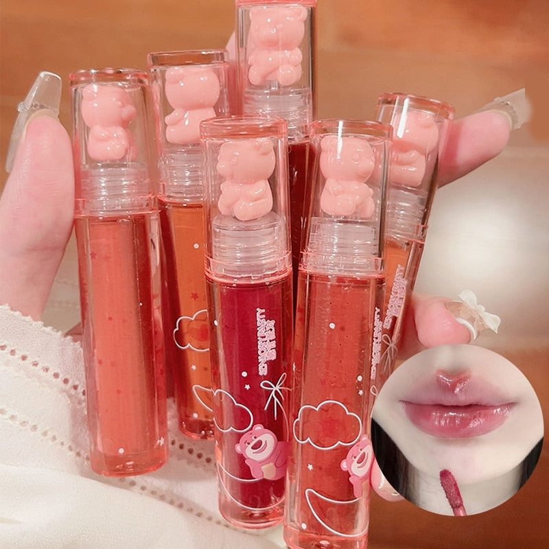 Little Bear Crystal Frozen Strawberry Glossy Lip Glaze Mirror Whitening Nude Doodle Lip Korean Makeup y2k Cosmetics Lipsticks