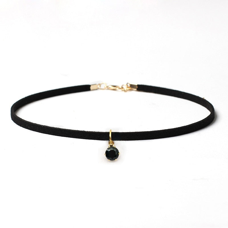 Poputton Rhinestone Chokers Necklaces for Women Jewelry Black Velvet Rope Chain Choker Necklace with Pendant Collier Femme