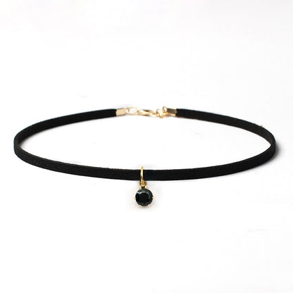 Poputton Rhinestone Chokers Necklaces for Women Jewelry Black Velvet Rope Chain Choker Necklace with Pendant Collier Femme