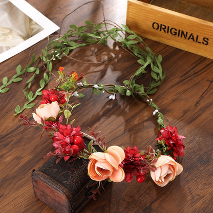 Bohemian Rattan Flower Vines Crown Headband for Bride Wedding Hair Accessories Girls Floral Wreath Head Band Hairstyles Headdres