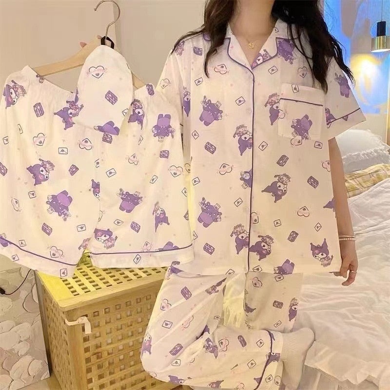 Sanrio Kawaii Pochacco Women Winter Warm Flannel Pajamas Thick Coral Velvet Long Sleeve Cartoon Sleepwear Kawaii Home Suit Coat