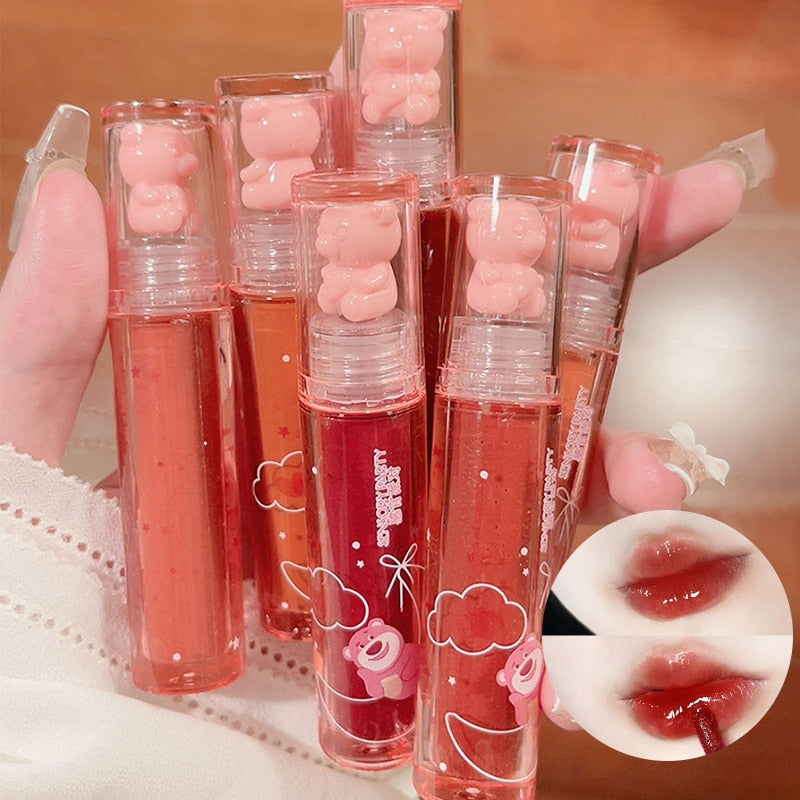 Little Bear Crystal Frozen Strawberry Glossy Lip Glaze Mirror Whitening Nude Doodle Lip Korean Makeup y2k Cosmetics Lipsticks