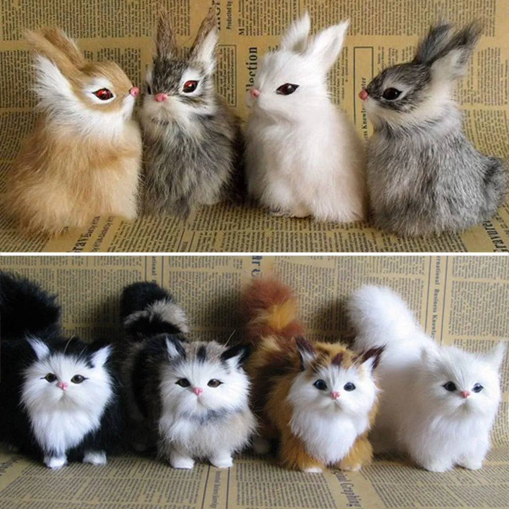 Realistic Rabbit Plush Owl Cat Fox Ornament Furs Squatting Model Home Decoration Animal World with Static Action Figures Gift for Kid