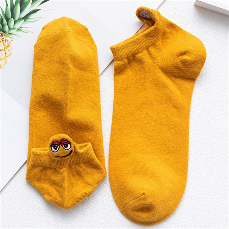 Women Cute Cartoon Expression Short Ankle Socks Happy Fashion Girls Funny Eared Lovers' Cotton Sokken Dropship