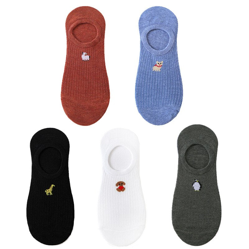 5 pairs of 10 pieces Spring fashion socks Women cartoon animal embroidery cotton Women's socks Casual sports funny ankle socks