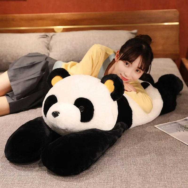 120CM Cute Giant Long Panda Bear Plush Lie Prone Posture Stuffed Animal Doll Toy Pillow Cartoon Kawaii Dolls Girls Kids Gifts