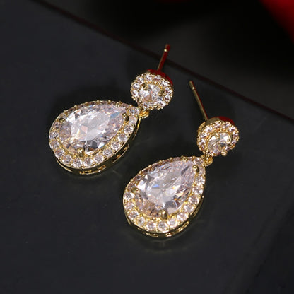 Luxury Zircon Wedding Long Dangle Earrings with Round Water Drop Elegant CZ Earrings for Women Bridal Wedding Jewelry Dress