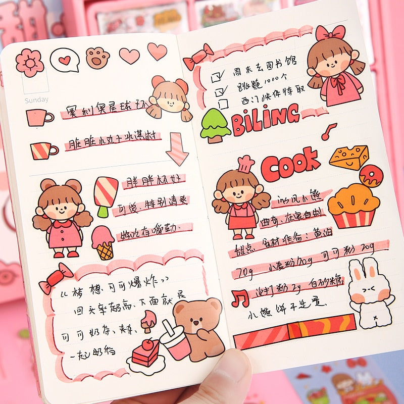 Mr. Paper 50Psc Bulk Cartoon Cute Stickers PET Waterproof Handbook Decoration Korean Stationery Kawaii Stickers for Kids Supplie