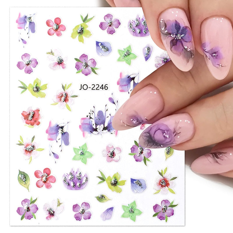 Harunouta Simple Flowers 3D Nail Stickers Gold Heart French Tip Lines Leopard Print Design Adhesive Sliders Manicure Nail Decals