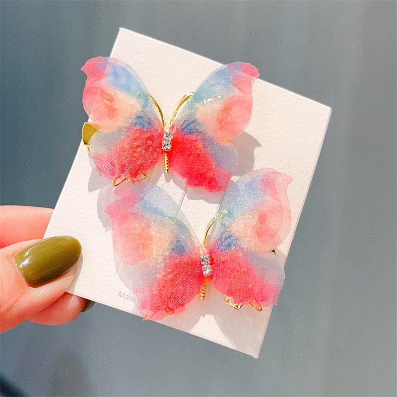 2PCS New Fashion Temperament Butterfly Baby Girls Hairpins Cute Hair Clips Kids Headwear Children Hair Accessories