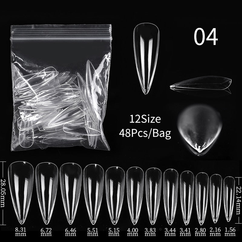 Press on Nails Coffin Nail Tips Clear Full Cover Fake Acrylic UV Gel Nails Extension System Oval Almond Sculpted False Nail Tips